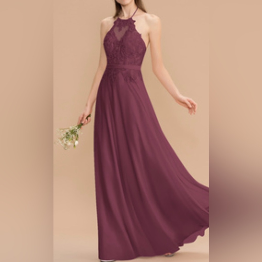 Halter floor length chiffon lace dress